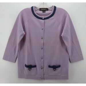 Coach Sweater Large Purple Merino Wool Cardigan Silver Buttons